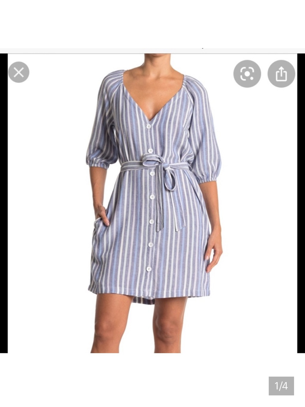 cloth & stone Blue and White Striped Button-Front Dress with Tie